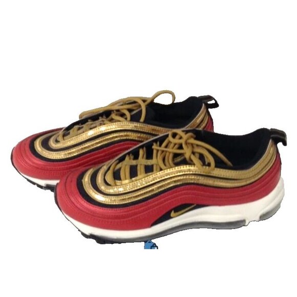 Size 7 - Nike Air Max 97 Gold Sequin Red Black Women's EUC - Picture 3 of 10